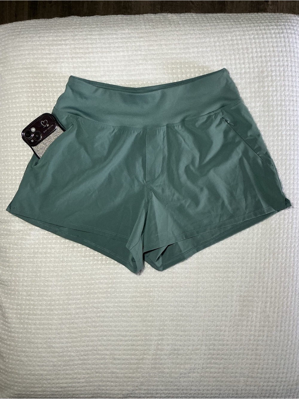 MTA Sport High-Waist Athletic Shorts in Sage Green